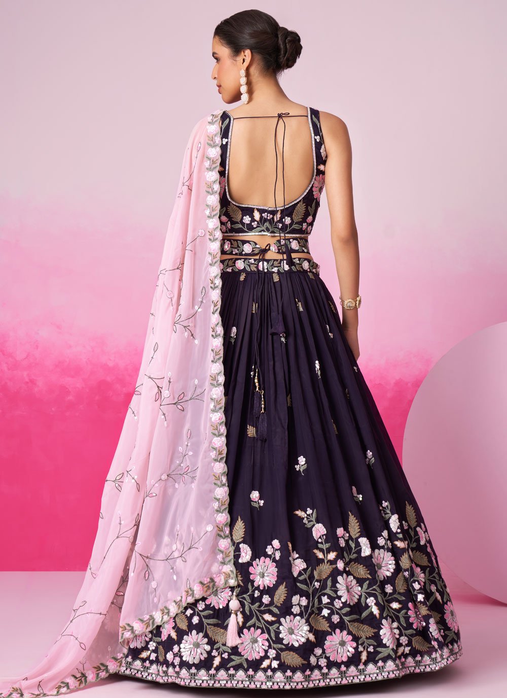 Purple Satin Lehenga with Sequins Work for Sangeet