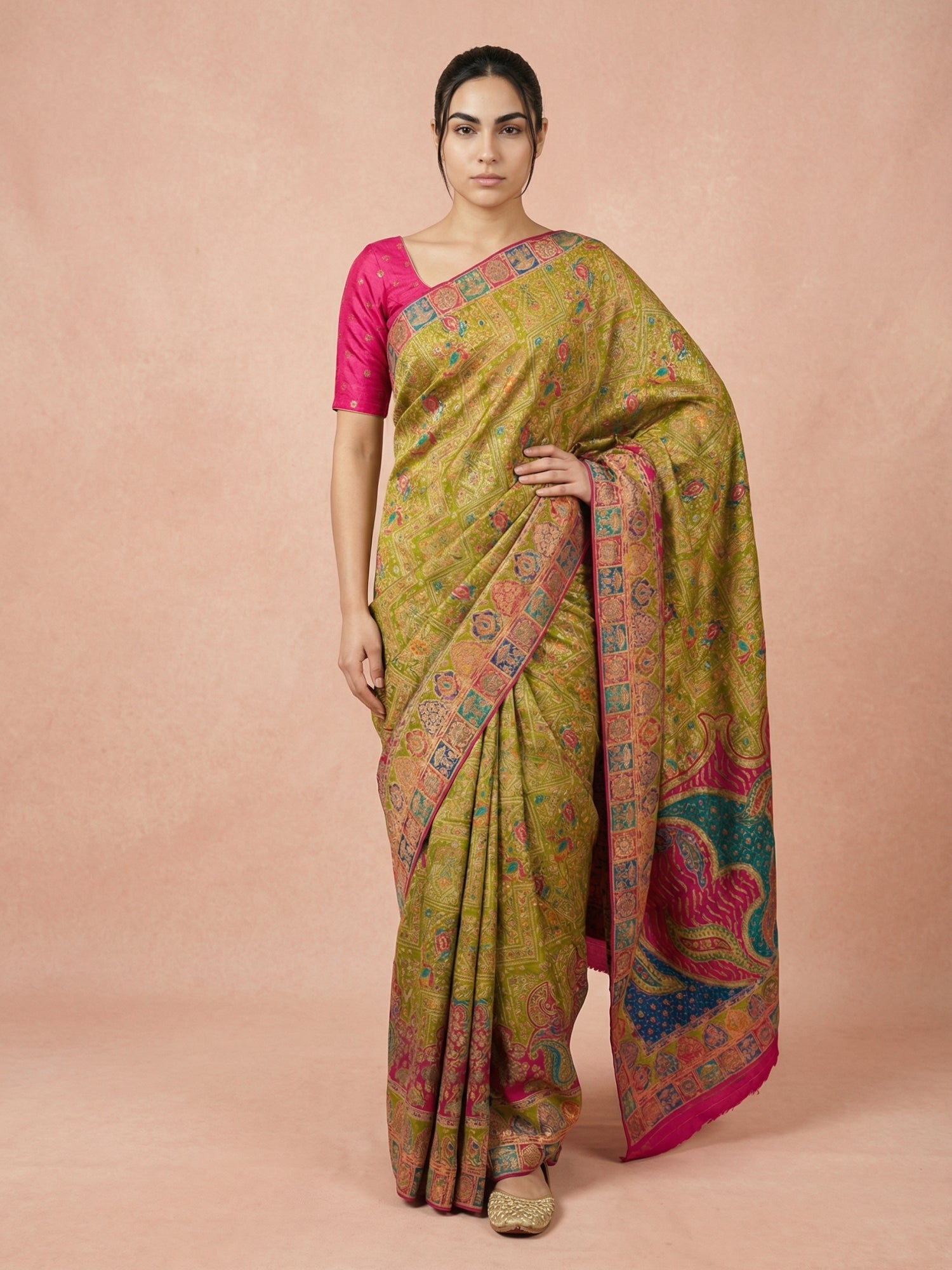pure viscose silk saree with meenakari zari weaving and rich pallu