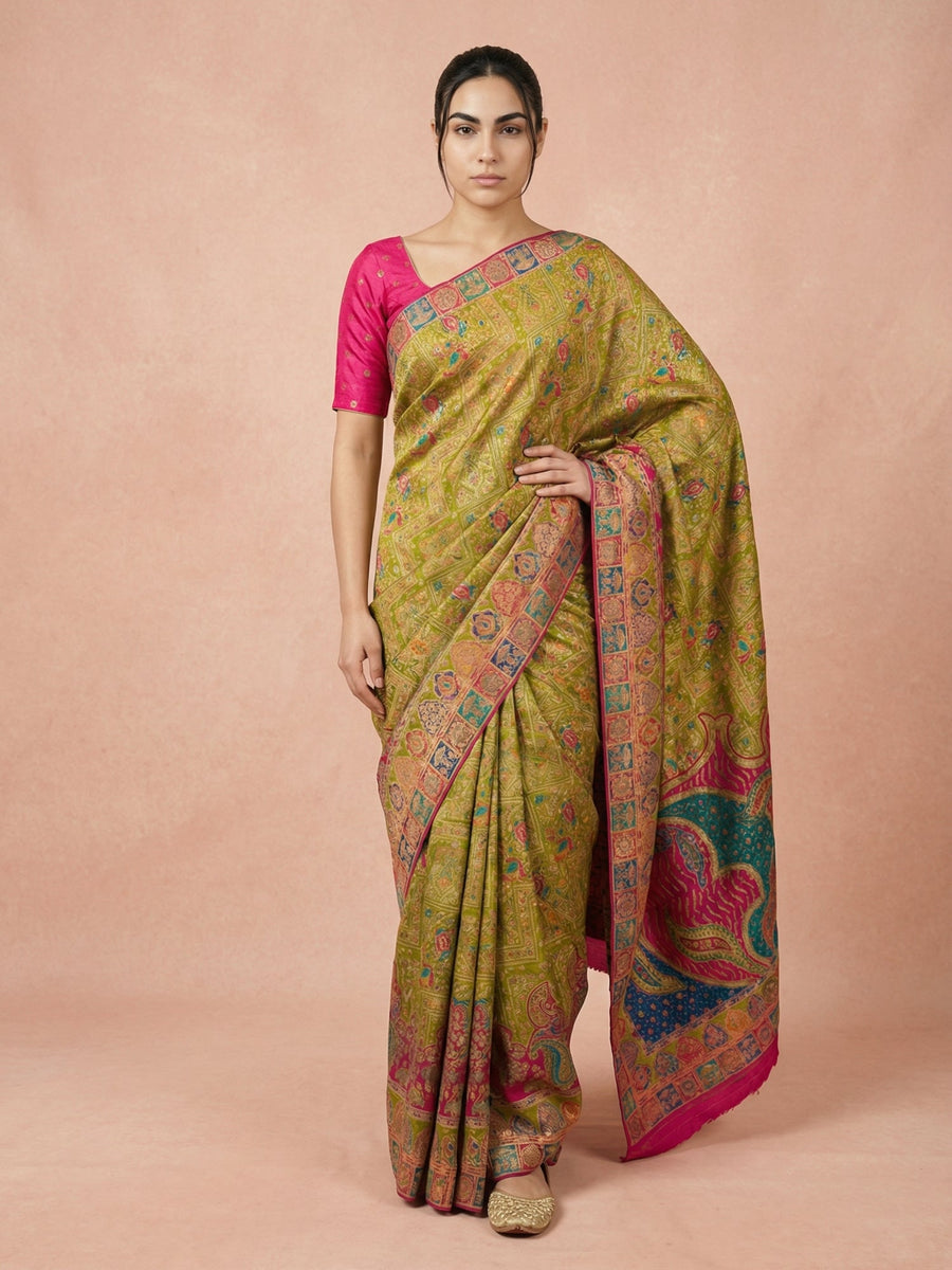 pure viscose silk saree with meenakari zari weaving and rich pallu
