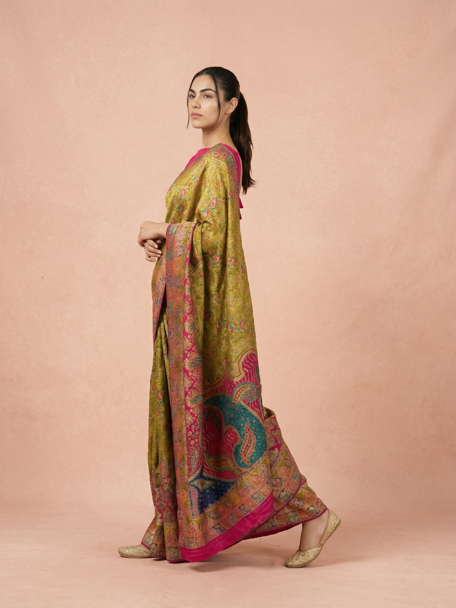 designer ethnic saree with graceful drape and woven detailing