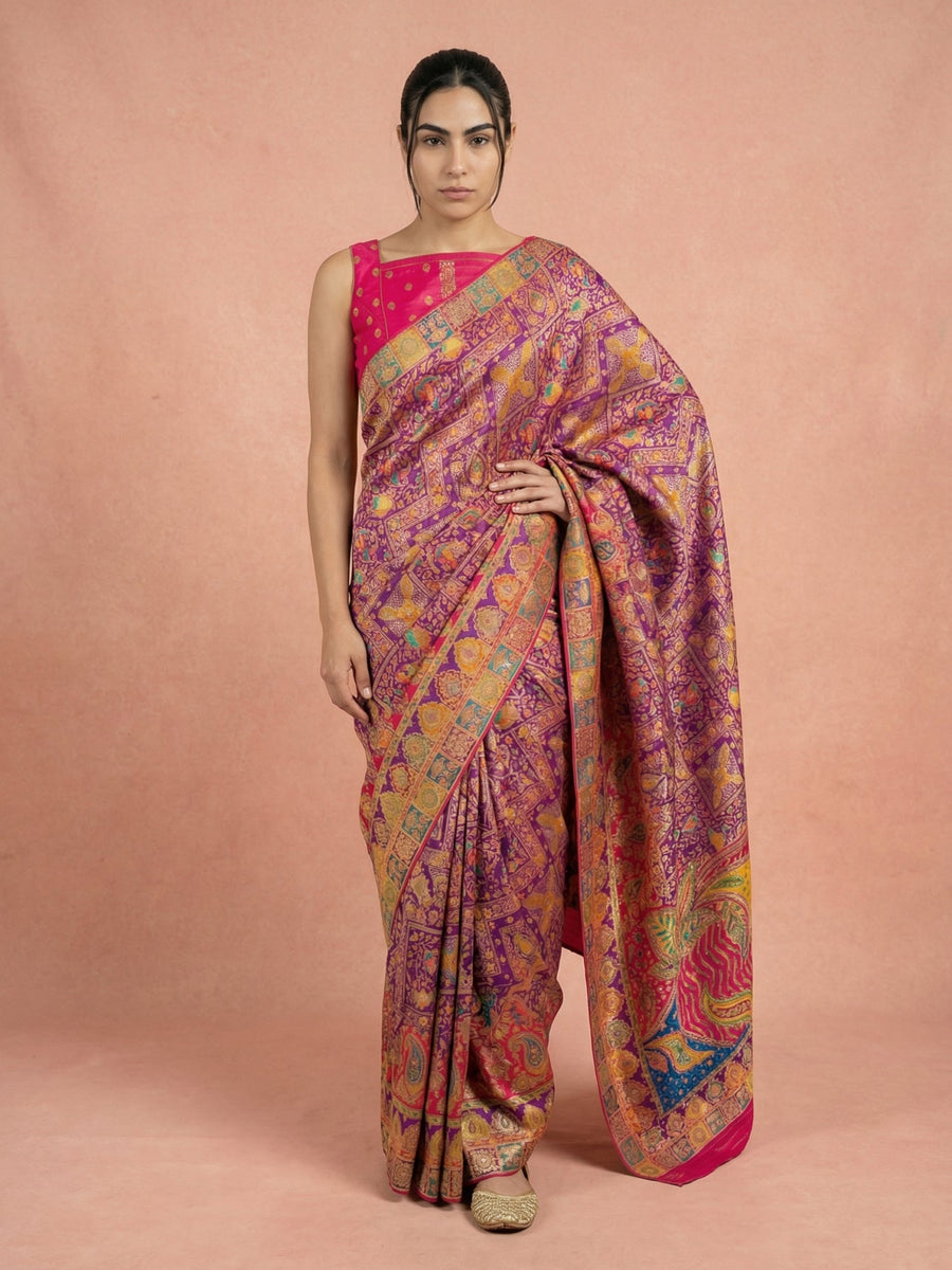 purple pure viscose silk saree with meenakari zari weaving