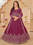 Rani Faux Georgette Abaya Style Embroidered Anarkali Suit with Dupatta