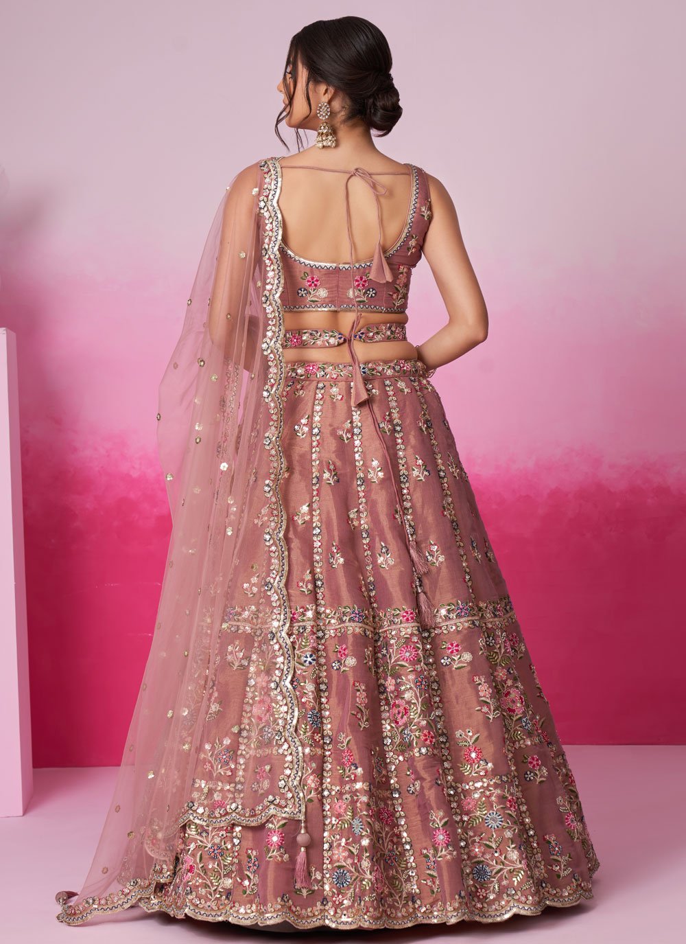 Rosegold Bridal Lehenga with Sequins Embroidery