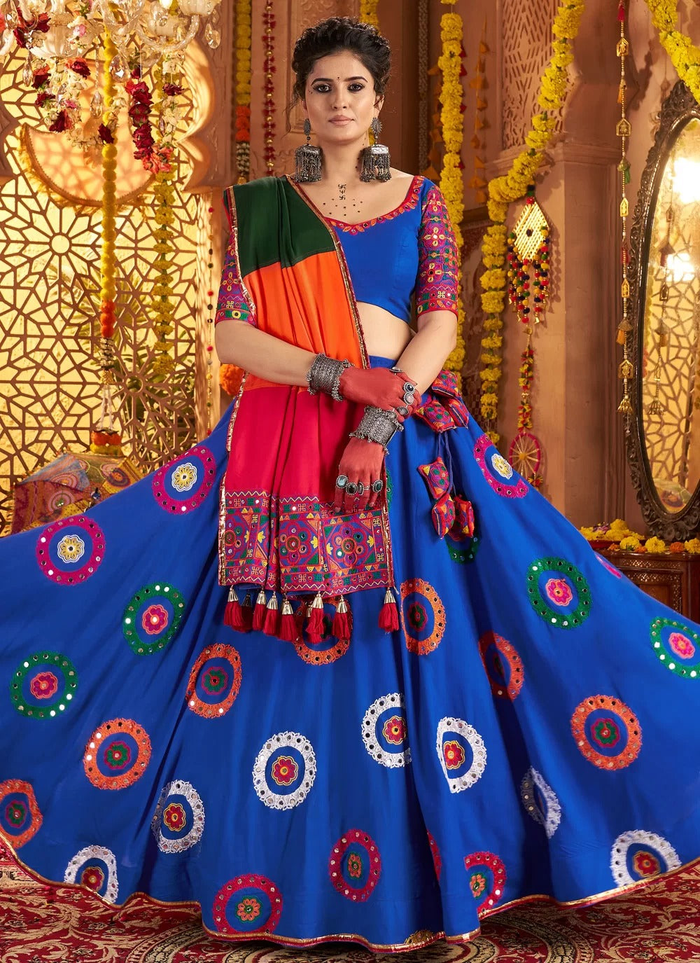 Royal Blue Viscose Cotton Mirror Work Chaniya Choli for Navratri 2025