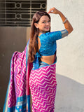 premium soft silk saree with woven ikat pattern and brocade blouse