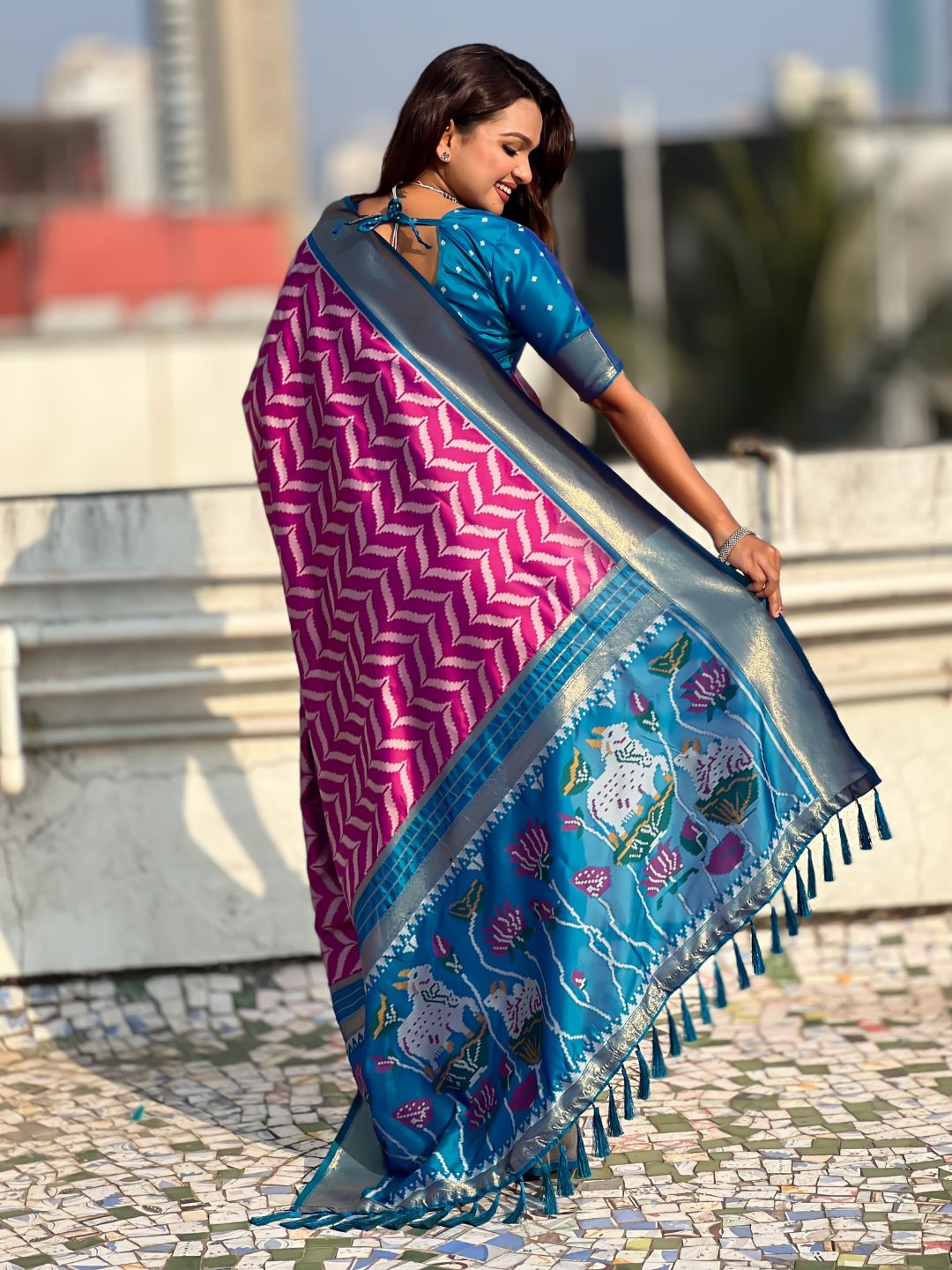 festive wear silk saree with artistic pichwai design pallu