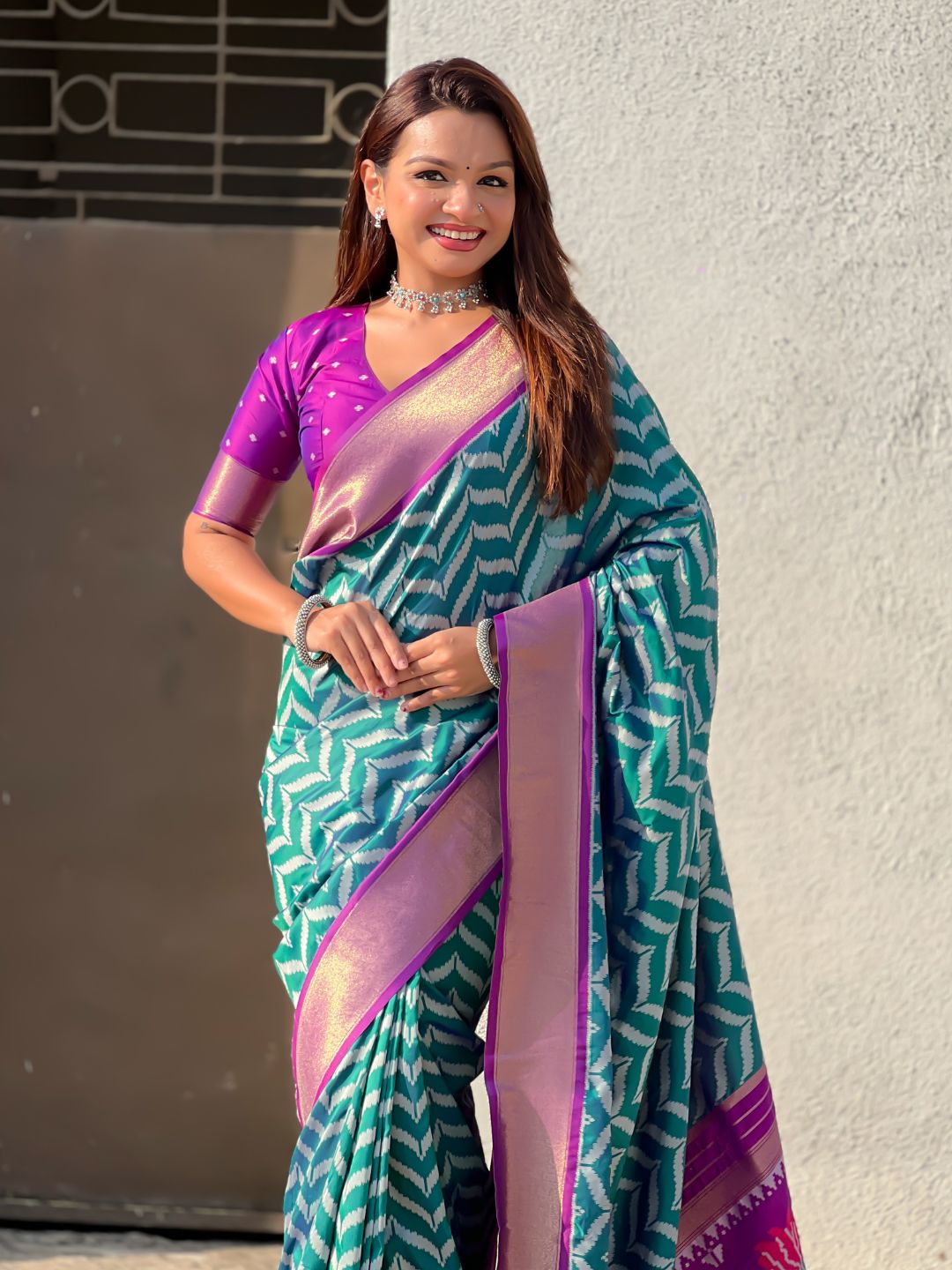 traditional silk saree with rich pichwai pallu and elegant border