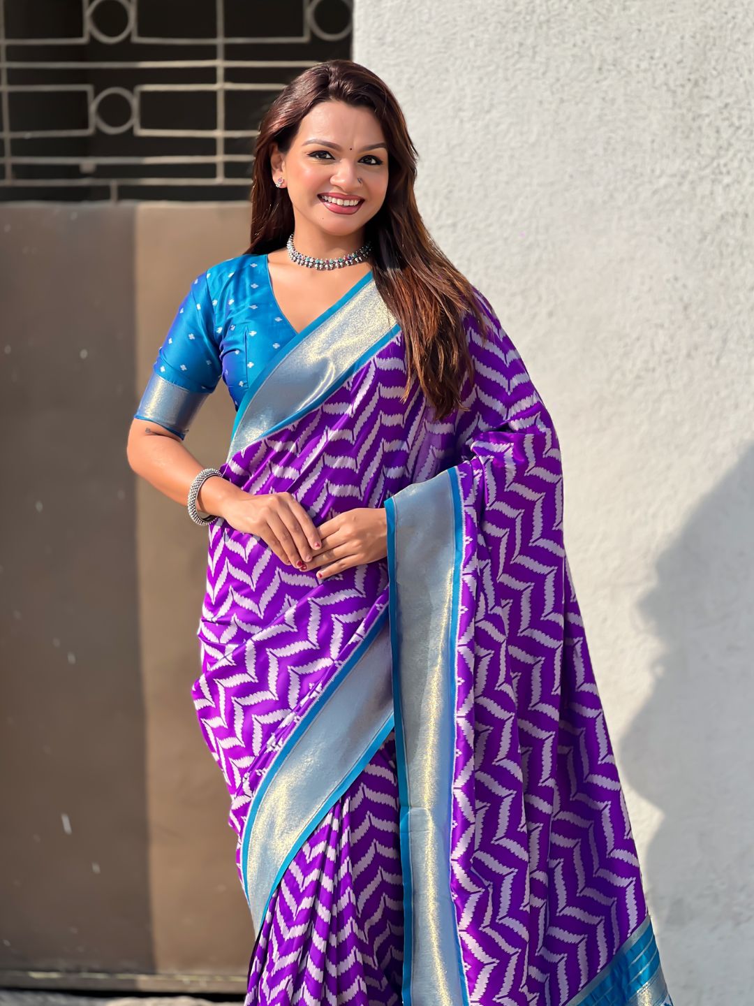 designer purple silk saree with rich pichwai pallu and elegant border