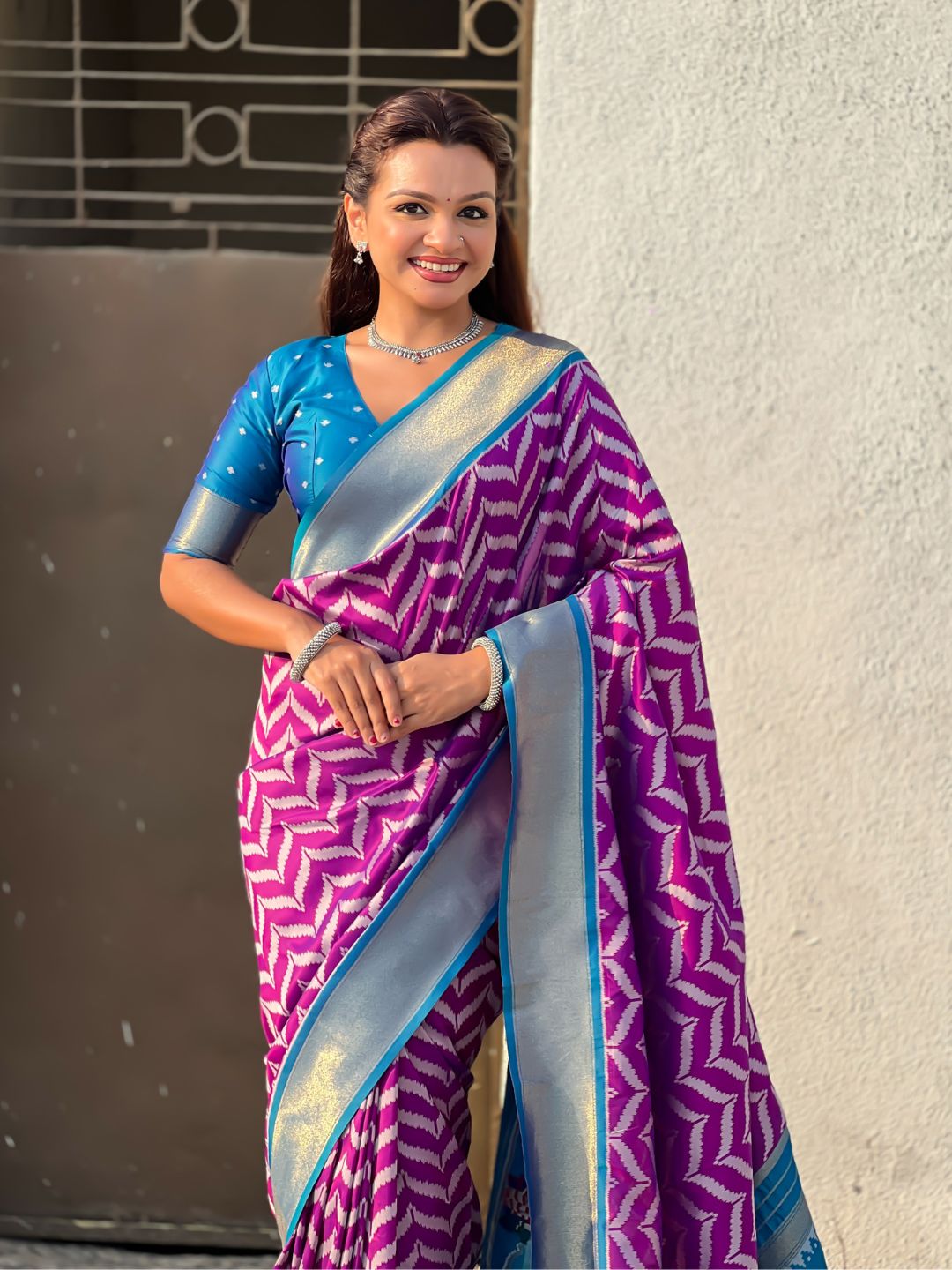 elegant wine silk saree with rich pichwai pallu and simple border