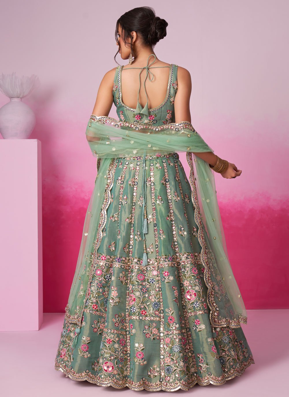 Seagreen Lightweight Wedding Lehenga with Sequins Work