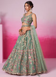 Moti Embroidered Seagreen Bridal Lehenga