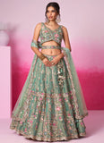 3.5-Meter Flair Seagreen Net Wedding Lehenga