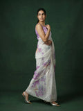 festive floral satin saree with intricate handcrafted detailing
