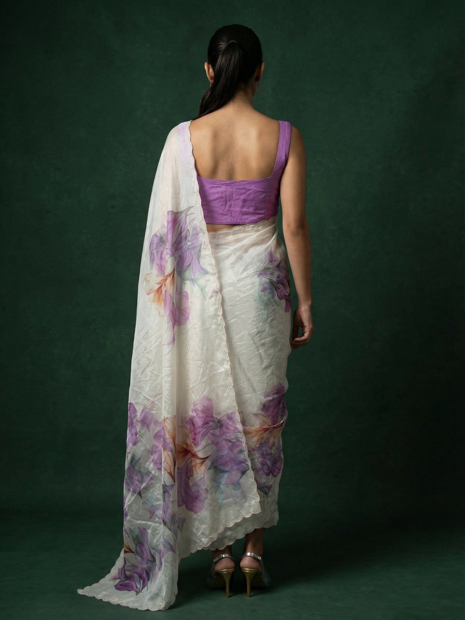 ethnic lavender saree with refined floral print and elegant finish
