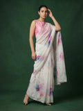 festive floral satin saree with intricate handcrafted detailing