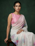 designer pink saree with graceful drape and floral patterns