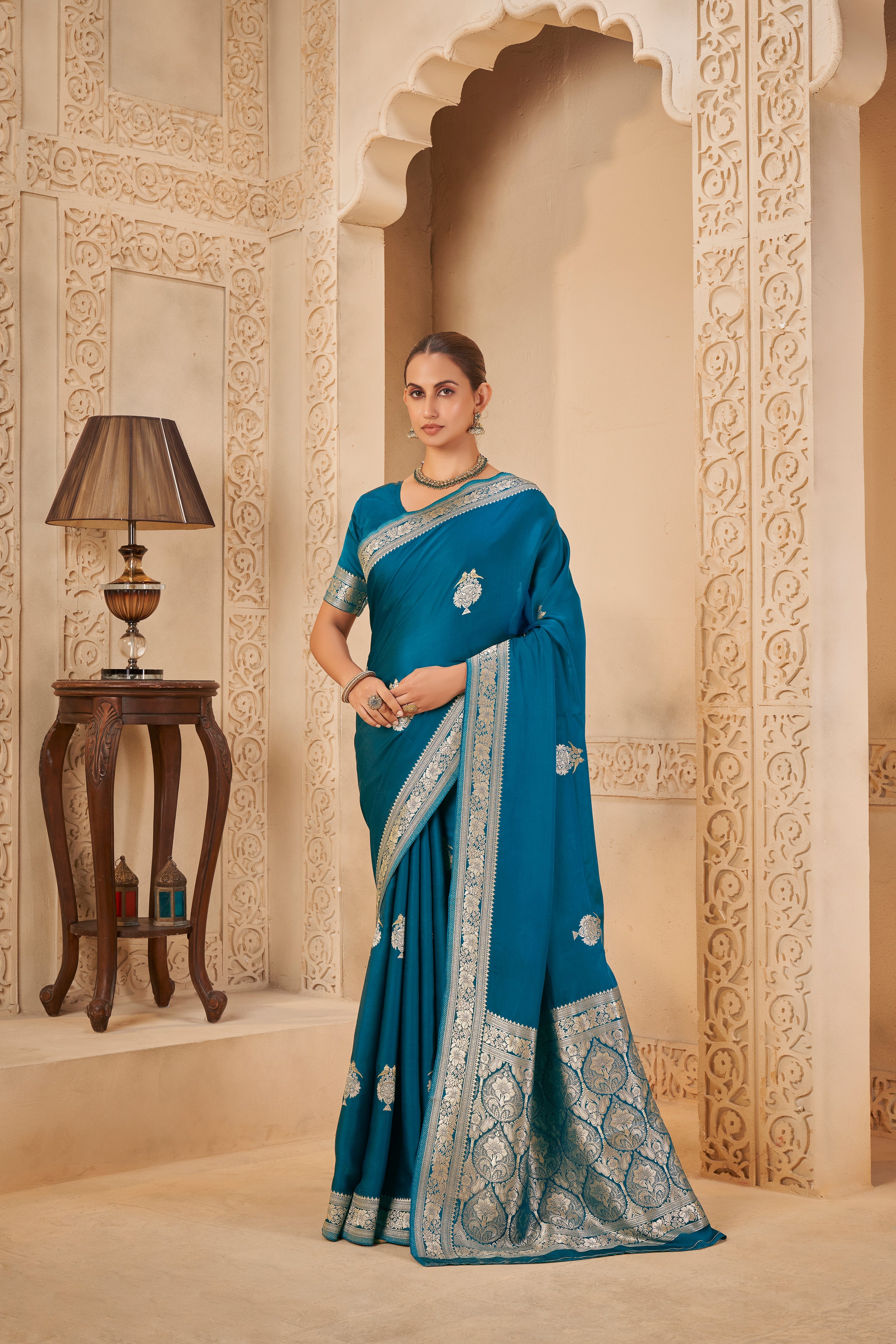 Opulent Teal Saree – Classic Elegance with Modern Grace - Gunj Fashion