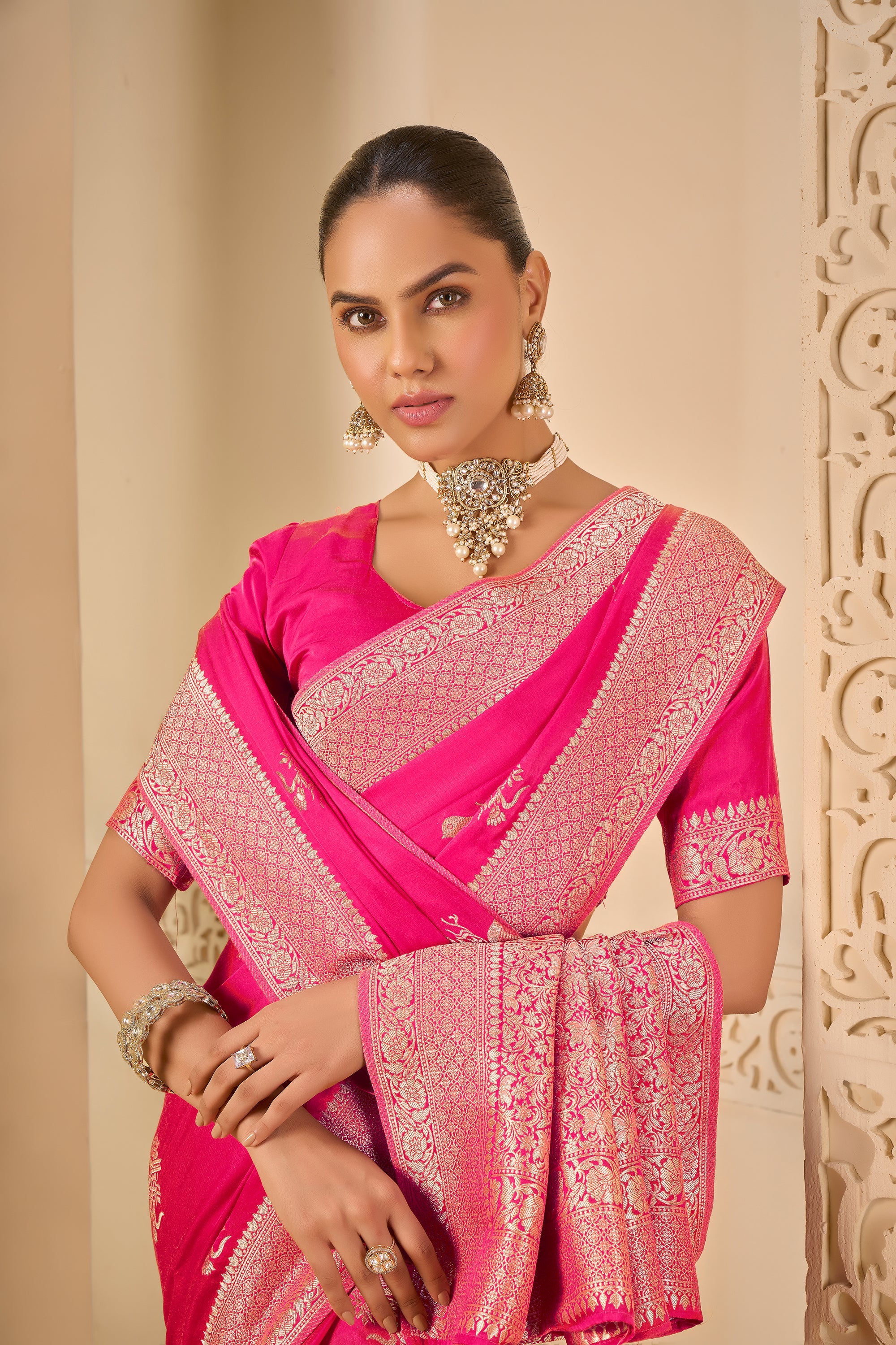 Blossom Pink Designer Saree – Traditional Beauty Redefined - Gunj Fashion