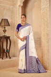 Divine White Saree with Purple Accents – Tradition Meets Luxury - Gunj Fashion