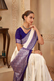 Divine White Saree with Purple Accents – Tradition Meets Luxury - Gunj Fashion