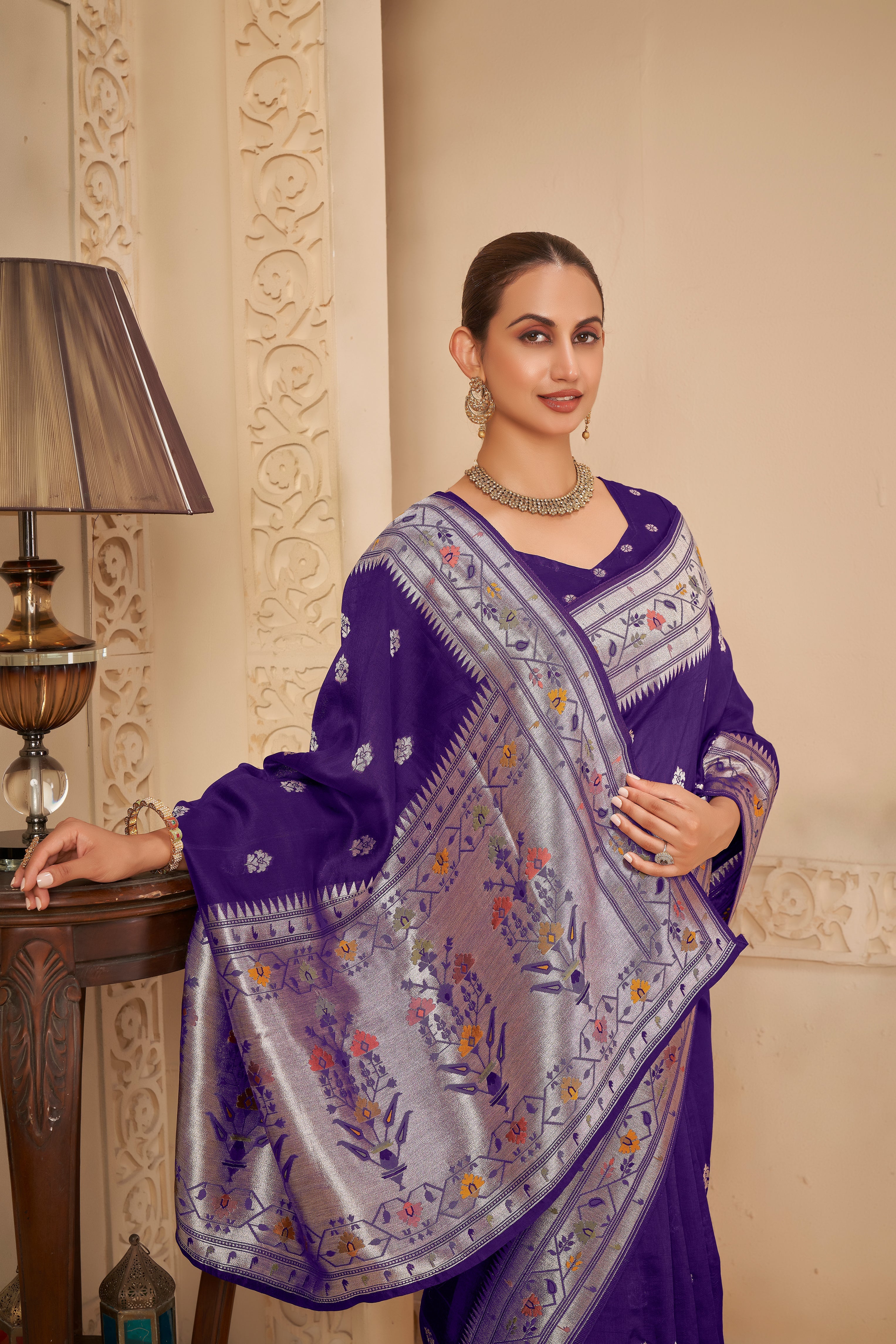 Deep Purple Saree – Timeless Zari Craftsmanship - Gunj Fashion
