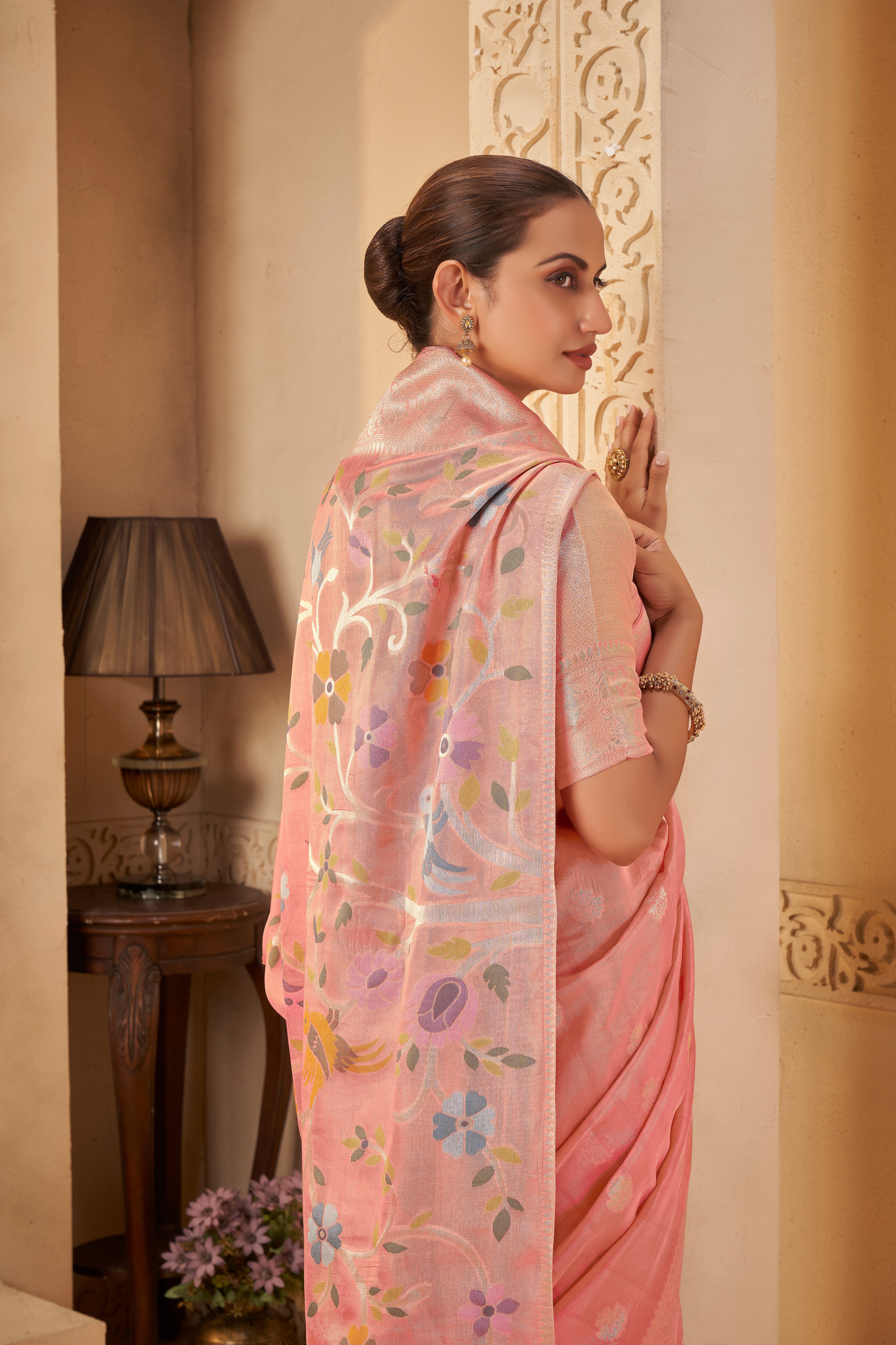Festive Pink Saree – Delicate Weaves with Modern Elegance - Gunj Fashion