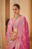 Elegant Pink Saree with Zari Pallu and Intricate Floral Motifs - Gunj Fashion