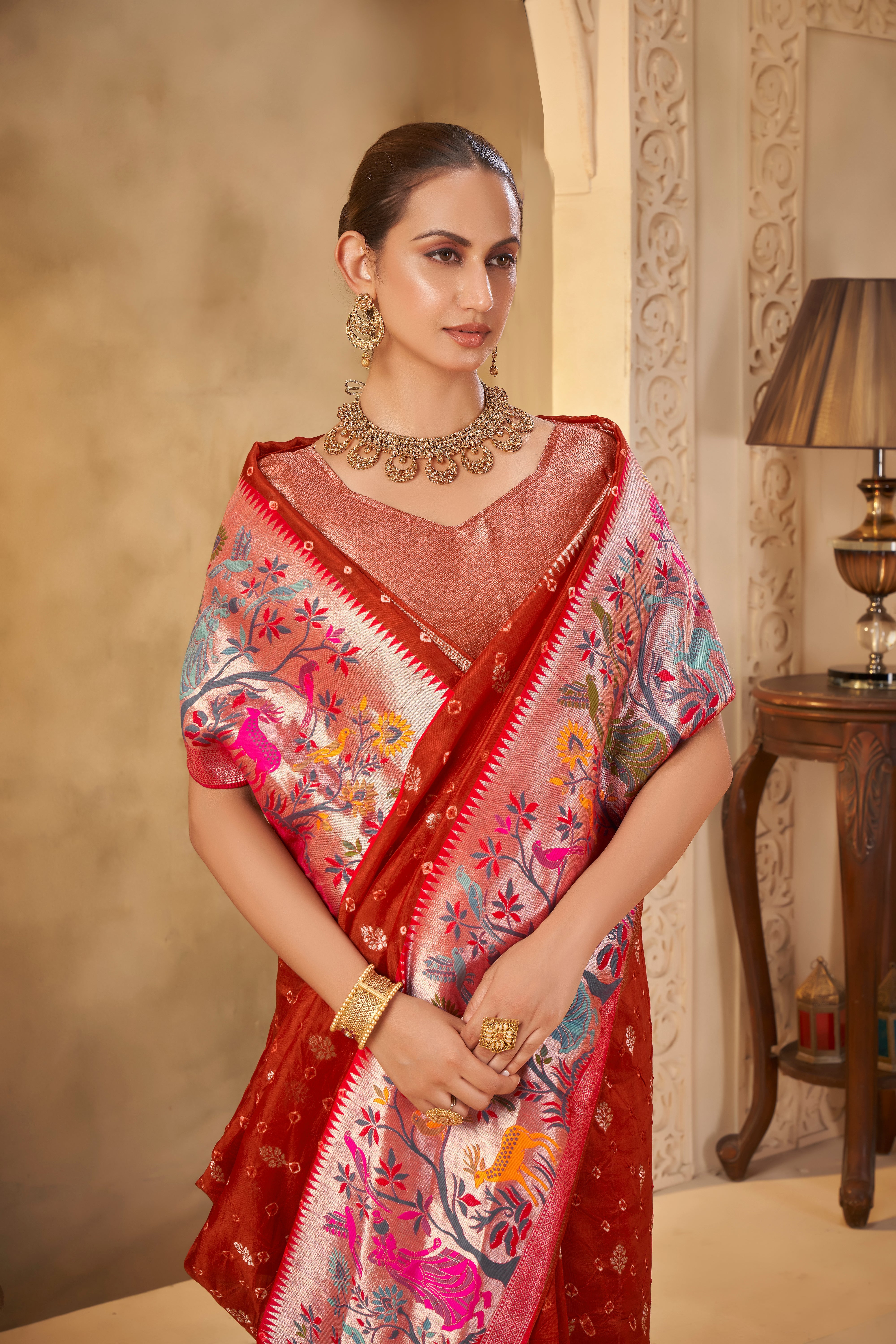 Heritage Red Saree – Vibrant Weaves for Festive Grandeur - Gunj Fashion