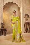 Traditional Lime Green Saree with Floral Pallu for Wedding Functions - Gunj Fashion