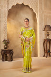 Traditional Lime Green Saree with Floral Pallu for Wedding Functions - Gunj Fashion