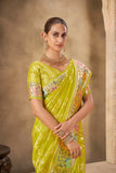 Traditional Lime Green Saree with Floral Pallu for Wedding Functions - Gunj Fashion
