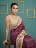 Wine Soft Tussar Silk Saree Bandhani Floral Print Zari Border Traditional Saree With Blouse