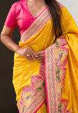 Traditional mustard silk saree with meenakari border