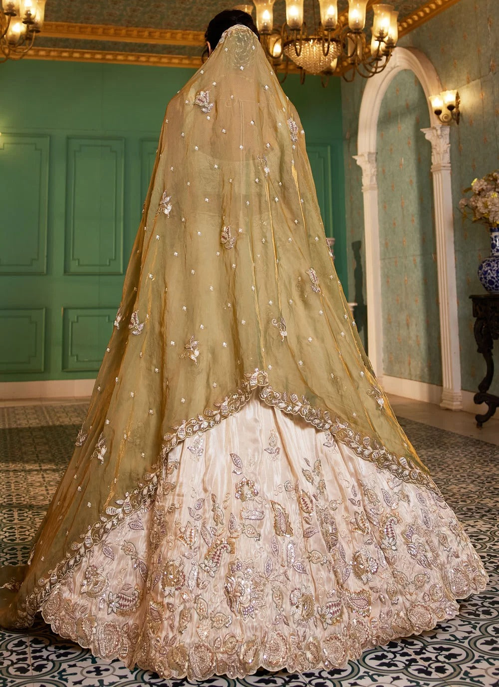 Green Mehendi Lehenga Choli Set with Sequins Embroidery and Viscose Dupatta – Gunj Fashion