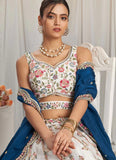 Navy Blue Georgette Party Wear Lehenga with Moti and Sequins Embroidery