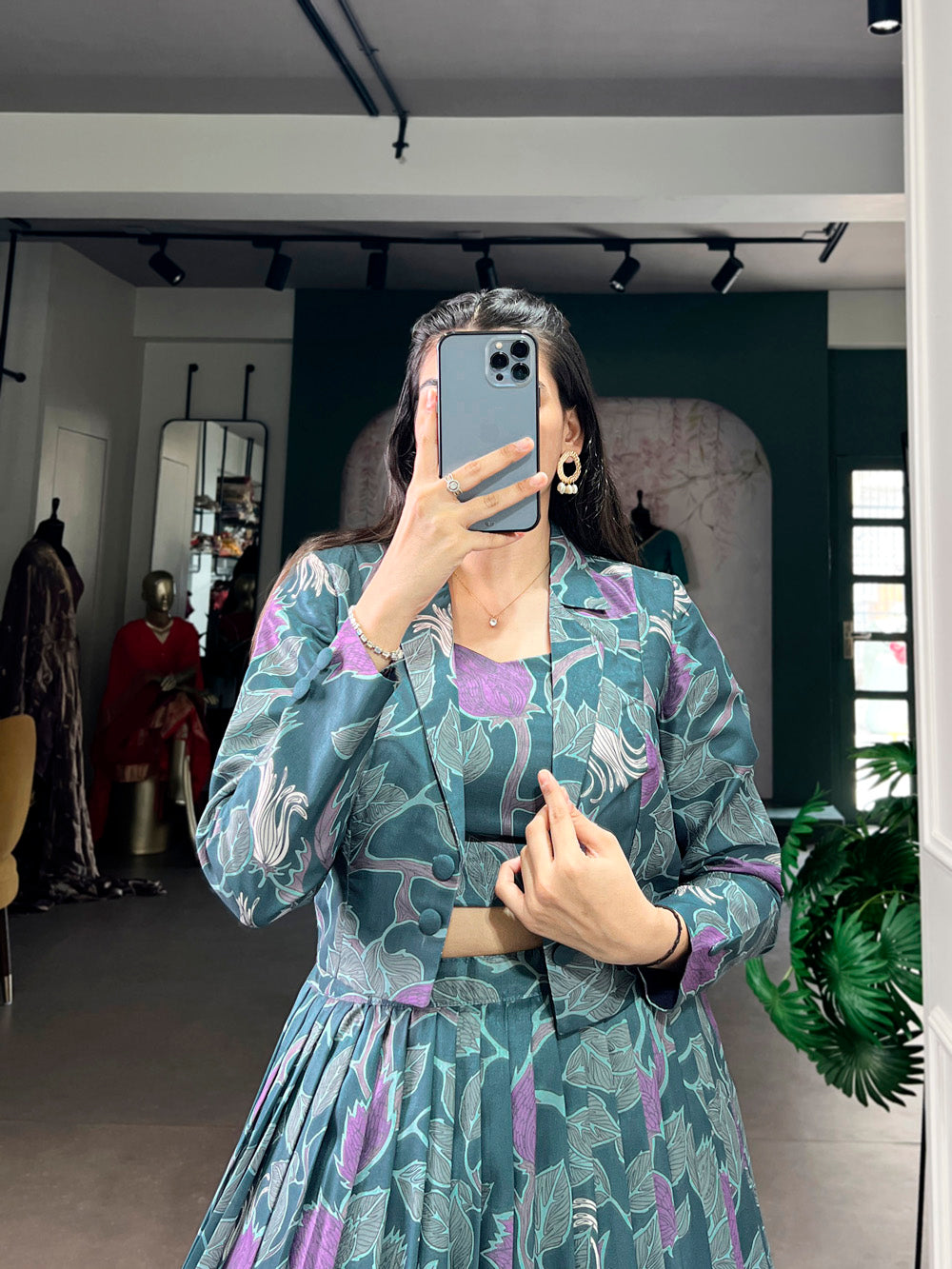 Teal Blue Color Tasar Silk Co-ord Set