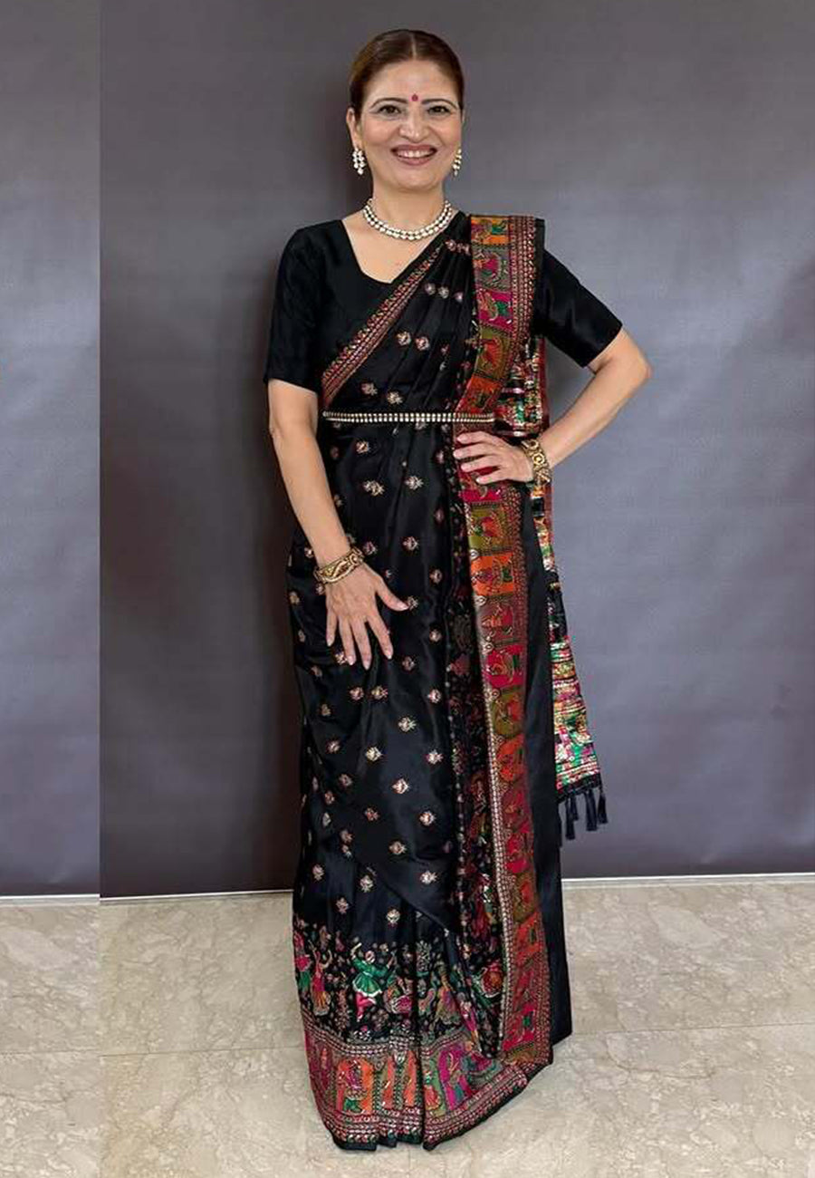 Heena Gehani in our Jade Black Pashmina Kashmiri Silk Zari Woven Saree