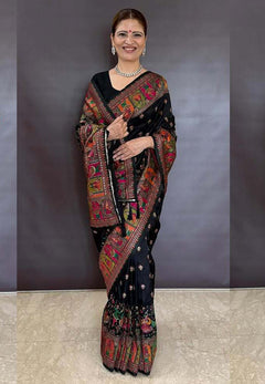 Heena Gehani in our Jade Black Pashmina Kashmiri Silk Zari Woven Saree