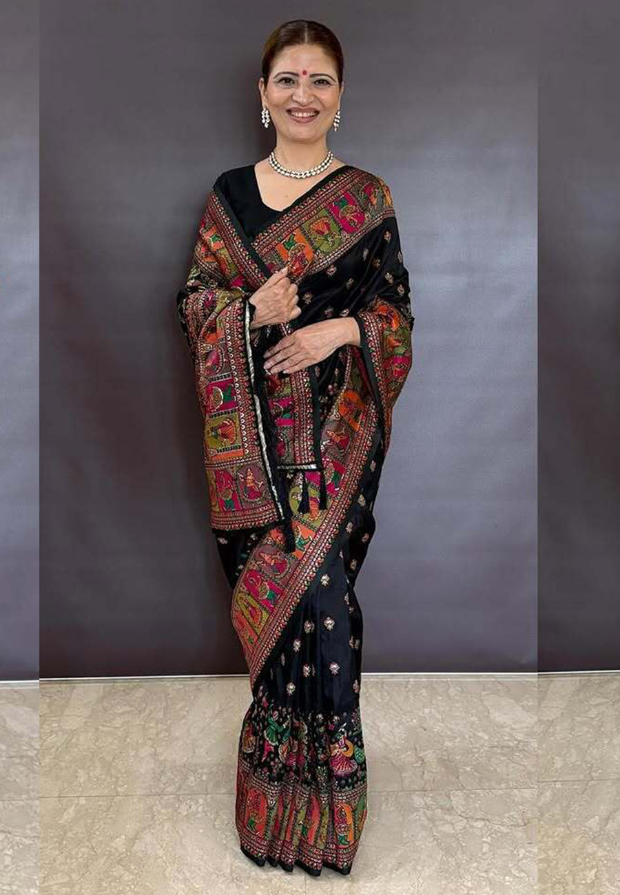 Heena Gehani in our Jade Black Pashmina Kashmiri Silk Zari Woven Saree
