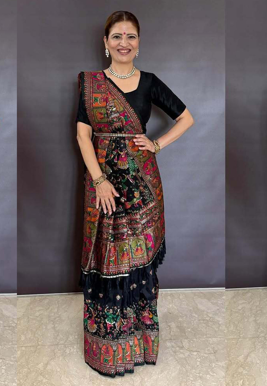 Heena Gehani in our Jade Black Pashmina Kashmiri Silk Zari Woven Saree