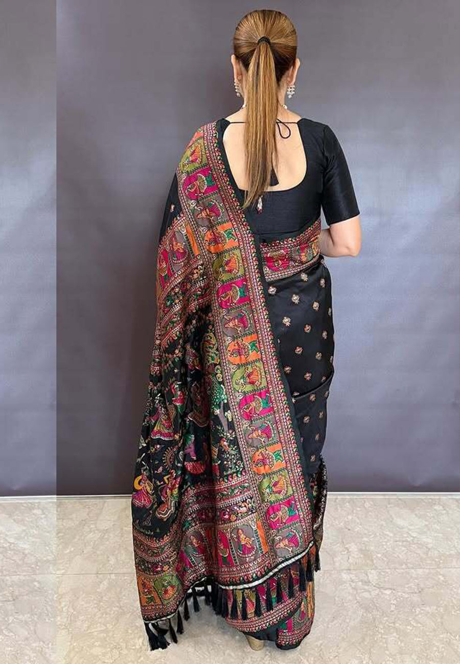 Heena Gehani in our Jade Black Pashmina Kashmiri Silk Zari Woven Saree