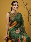 elegant satin saree with cutwork aari handwork border and piping