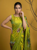 festive wear mehendi green floral saree with detailed embroidery