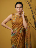 elegant satin saree with cutwork aari border and piping detail