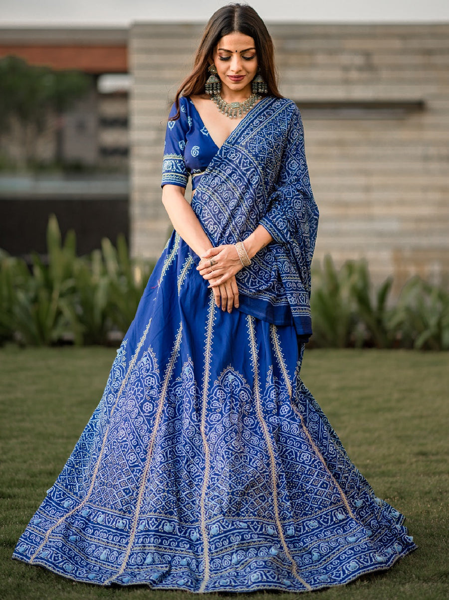 Navy blue Bandhani print Vaishali silk lehenga choli