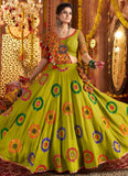 Vibrant Fluorescent Green Mirror Work Navratri Lehenga Choli