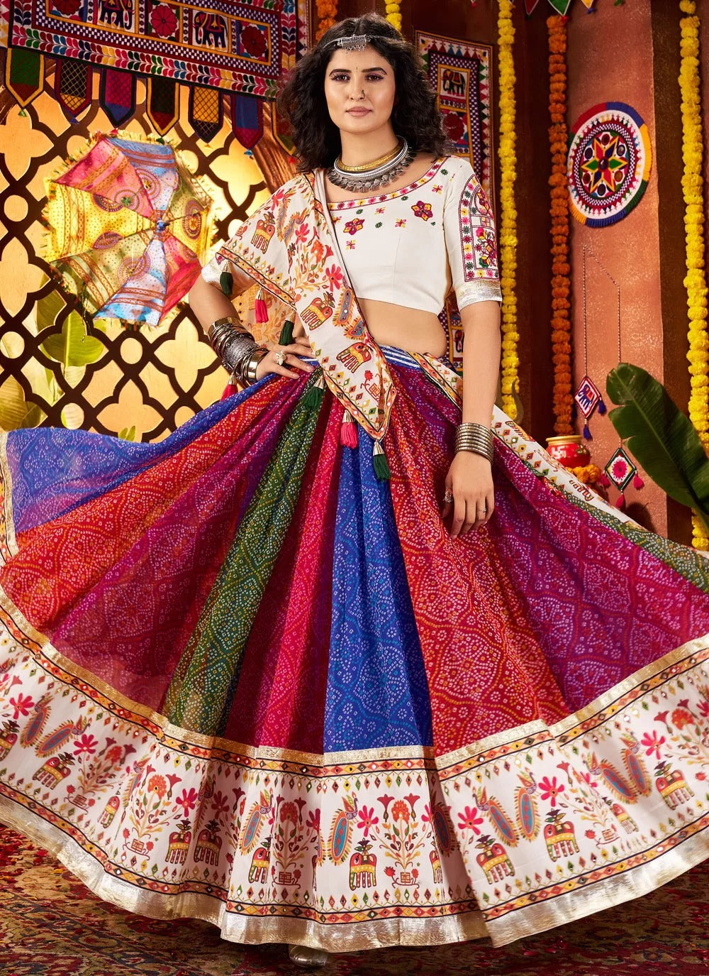 Multi Color Georgette Maslin Navratri Chaniya Choli with Chanderi Dupatta