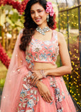 Vibrant Orange Net Heavy Work Lehenga with Gotta Patti, Sequins & Zarkan Embellishments