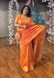 Orange Soft Silk Dual Zari Woven Saree with Peacock Border