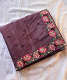Wine Pure Crush Silk Multicolor Floral Designer Embroidered Saree